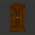 Brown Wooden Double Door Wardrobe With Arched Top And Bottom Drawers