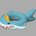 Shark Shaped Inflatable Swim Ring With Blue Body Yellow Handle And Red Mouth