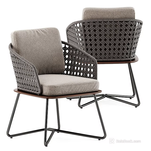 Modern Leisure Chairs With Woven Backrest Gray Cushion And Metal Legs 3d model 
