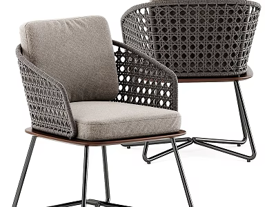 Modern Leisure Chairs With Woven Backrest Gray Cushion And Metal Legs 3d model