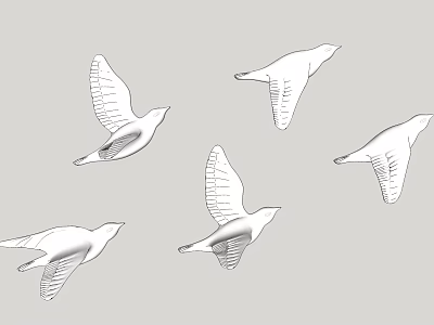Five White Bird Figurines With Feather Textured Wings And Varied Flying Poses Decorative Ornament Set 3d model