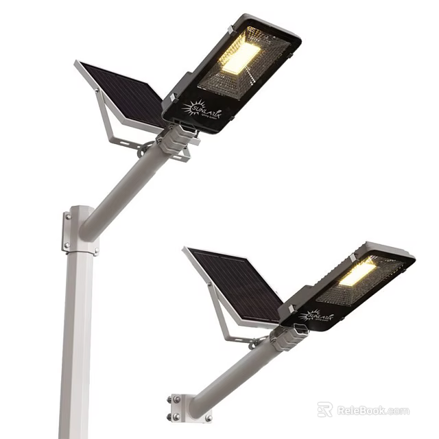 Solar Powered Outdoor Lights On Pole With Illuminating Design And Panels 3d model 