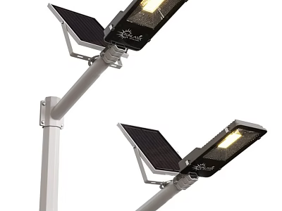 Solar Powered Outdoor Lights On Pole With Illuminating Design And Panels 3d model