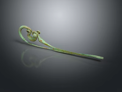Antique Bronze Hairpin As Daily Life Item With Curved Design And Intricate Patterns 3d model