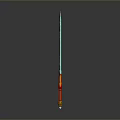 Turquoise Sword With Intricate Patterns And Red Hilt Featuring Yellow Green Decorations