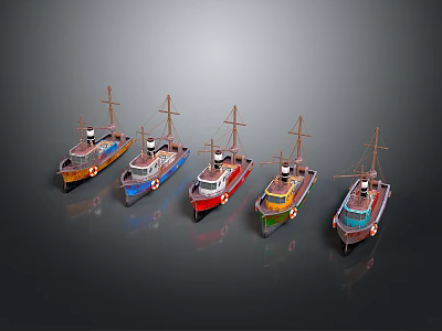 Colorful Toy Boat Play Equipment with Masts Arranged in a Row for Kids 3d model