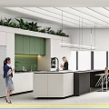 Modern Office Lounge Area With Green Chairs Tables Large Windows And Yellow Flooring