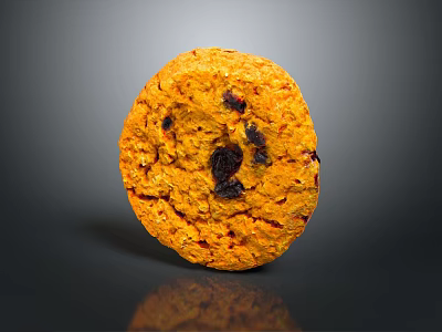 Golden Brown Oatmeal Cookie with Chewy Texture and Raisins on Dark Background 3d model