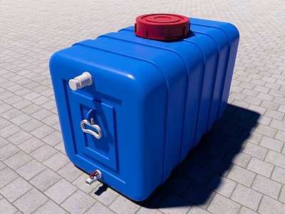 Industrial Equipment Blue Storage Tank With Red Lid And White Valve Handle 3d model