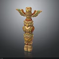 Traditional Wooden Totem Pole With Stacked Owl Figures And Colorful Carvings