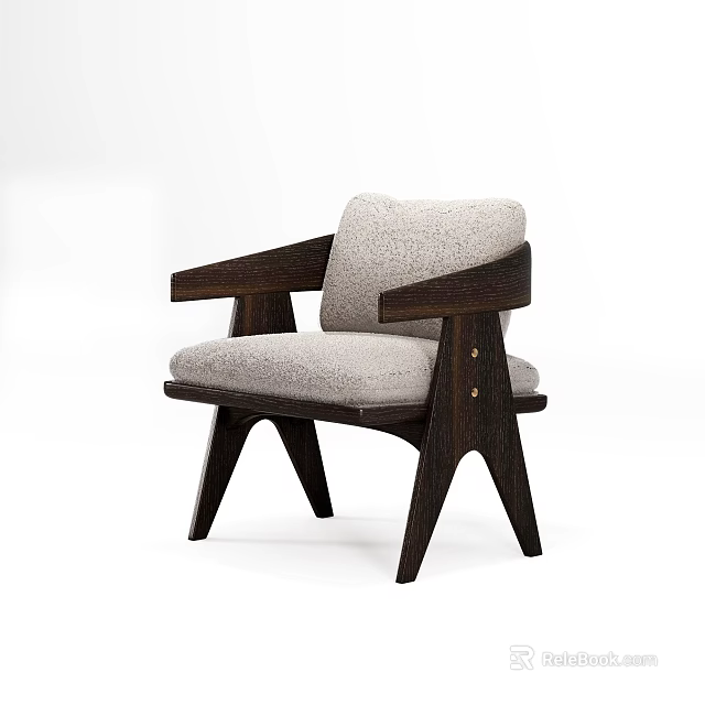 Modern Single Sofa With Wooden Armrests Light Gray Cushion And Dark Wood Legs 3d model 