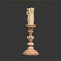 Vintage Brass Candlestick With Burned Candle And Intricate Decorative Base