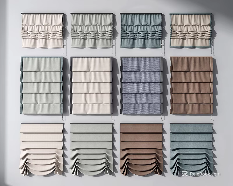 Assorted Color Pleated Window Blinds with Folded Design and Textured Finish 3d model