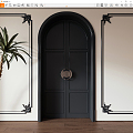 French Double Door Black Arch Double Door 3d model