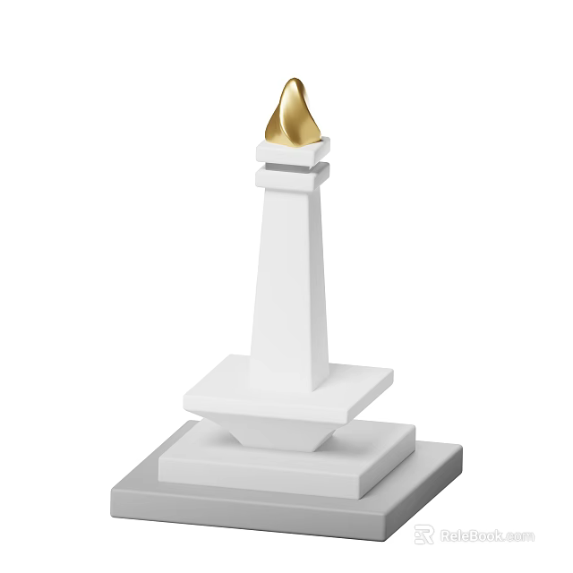 White Tower Like Structure With Golden Spire And Multi Tiered Pedestal Base 3d model 