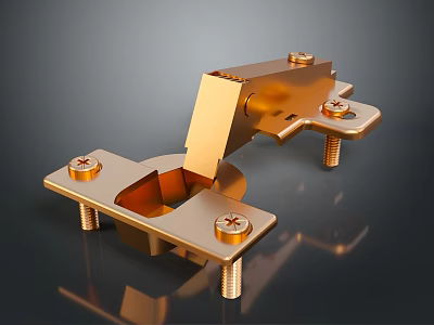 Golden Metal Hinge Component With Shiny Surface And Fixed Screws Structure 3d model
