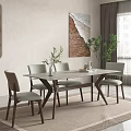 Modern Dining Table Set With Square Light Top Wooden Legs Four Chairs And Green Plant