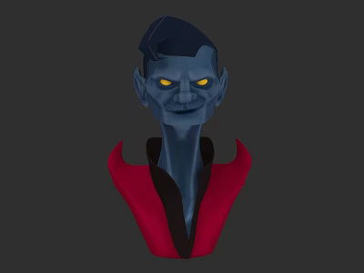 Game Movie Character With Blue Skin Yellow Eyes And Red Black Outfit 3d model