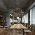 Modern Living Dining Room Interior With Dark Sofa Wooden Coffee Table Bookshelf And Concrete Walls