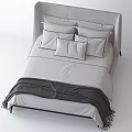 Modern Double Bed With Gray Headboard White Sheets And Black Blanket 3d model