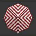 Red and White Striped Umbrella Enhancing Scenic Outdoor Patio Landscape View