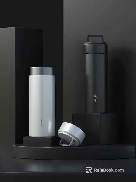 Sleek Thermos Bottles In White And Black 3d model 