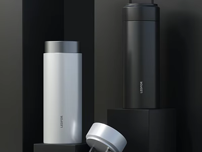 Sleek Thermos Bottles In White And Black 3d model