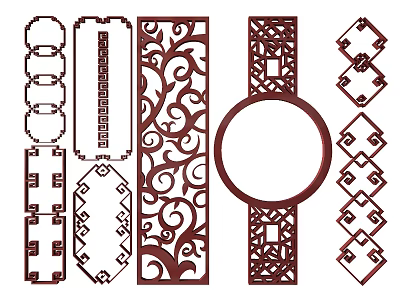 Different Styles Of Carved Decorative Patterns With Curved Lines And Geometric Shapes 3d model