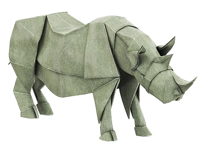 Green Origami Rhinoceros Decorative Ornament Handmade Paper Craft Artwork for Home Interior Decoration 3d model
