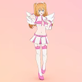 Anime Style Woman With Blonde Twin Tails Angel Wings Pink Outfit White Socks And Pink Shoes