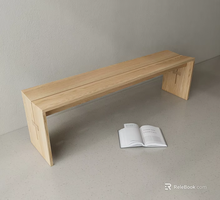 Sleek Light Wooden Bench With Open Book In Minimalist Interior Design 3d model 