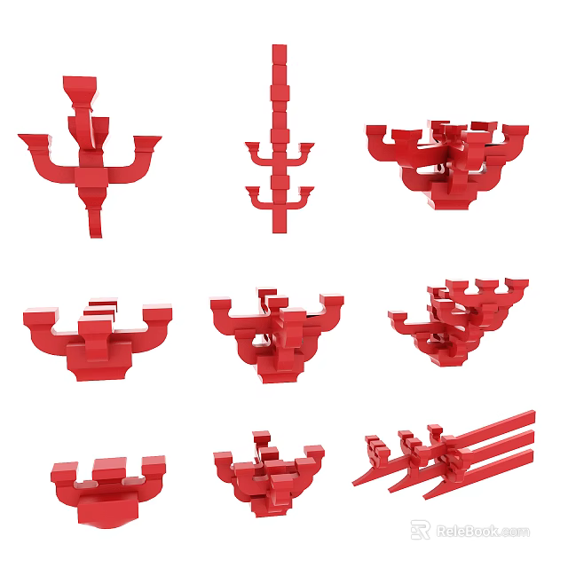 Red Traditional Architectural Components With Intricate Structural And Decorative Details 3d model