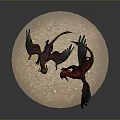 Mythical Winged Dragon Creatures Adult And Juvenile Red Black Hues Luminous Blue Accents On Sandy Base