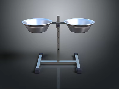 Double Stainless Steel Bowls Mounted On Sturdy Metal Stand With Stable Base 3d model
