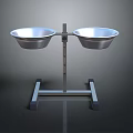 Double Stainless Steel Bowls Mounted On Sturdy Metal Stand With Stable Base