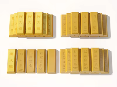 Premium Gold Jewelry Collection Featuring Multiple Gold Bars Arranged Neatly In Rows 3d model