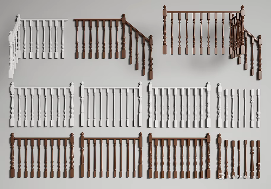 Various Home Fence Designs Featuring Wooden And White Railings With Decorative Styles 3d model 