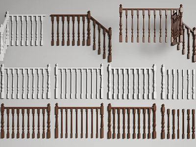 Various Home Fence Designs Featuring Wooden And White Railings With Decorative Styles 3d model