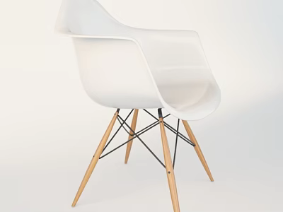 Modern White Armchair With Curved Armrests Wooden Legs And Black Metal Frame 3d model