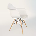 Modern White Armchair With Curved Armrests Wooden Legs And Black Metal Frame