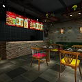 Ancient Residence Concept Restaurant with Xinda Fresh Beer Red Signboard Brick Walls Tables Chairs Greenery