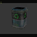 Blue And Gray Recycling Trash Bin With Green Recycling Symbols And Metal Design