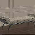 Modern Upholstered Shoe Bench With Floral Pattern Cushion And Metal Legs On Wooden Floor