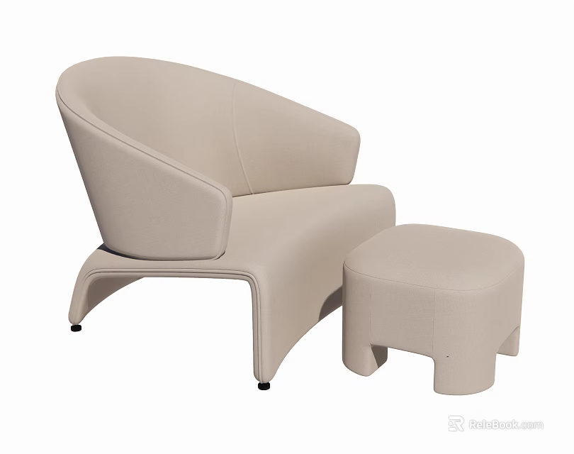 Beige Modern Leisure Chair With Matching Leather Ottoman And Curved Comfortable Design 3d model 