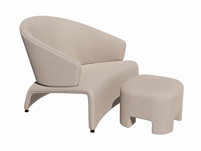 Beige Modern Leisure Chair With Matching Leather Ottoman And Curved Comfortable Design 3d model