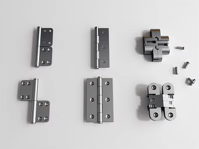 Assorted Metal Hinges And Hardware Fittings For Furniture Door Connections On White 3d model