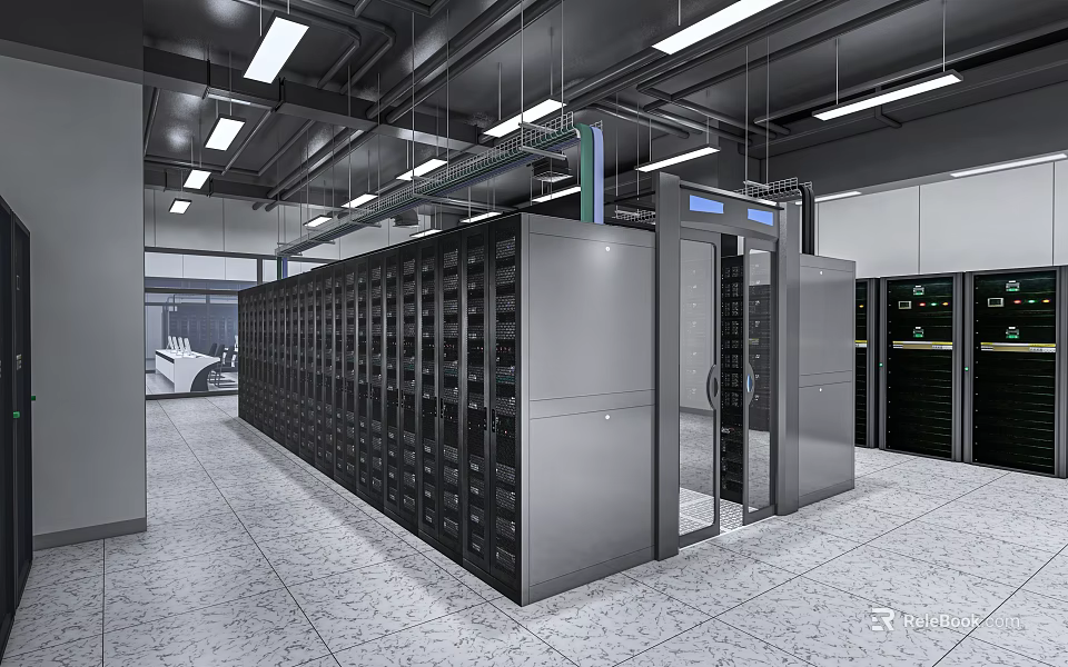 Smart Machines In Data Center With Large Server Cabinets And Equipment 3d model 