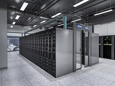 Smart Machines In Data Center With Large Server Cabinets And Equipment 3d model