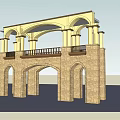 Classical Arched Stone Pergola with Columns Upper Balustrade and Archways Design