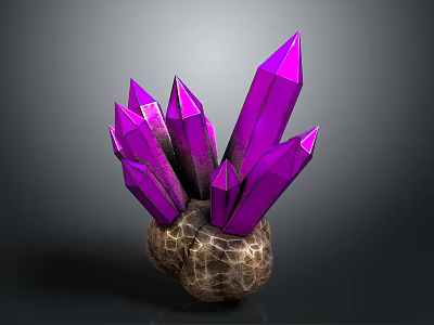 Vibrant Purple Crystal Cluster With Rough Brown Base On Dark Background 3d model
